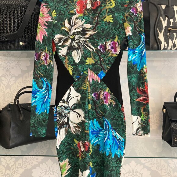 Roberto Cavalli Snakeskin/Floral Knee-Length Dress - Size 38 - Picture 2 of 7